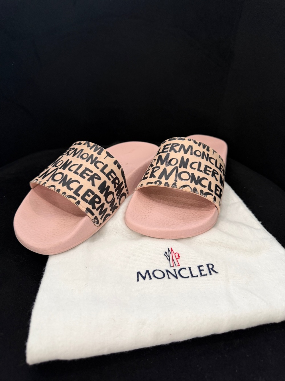 Moncler Pink Logo Repeat Slide Sandals